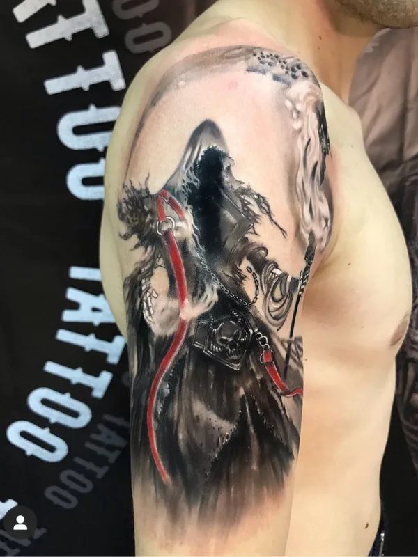 male black and grey realism татуировка на upper arm #35204 | Тату мастер Николай Ярмак 