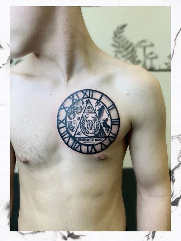 male black blackwork Tatuaggio su chest #51730 | Tatuatore Ирина Итальянкина