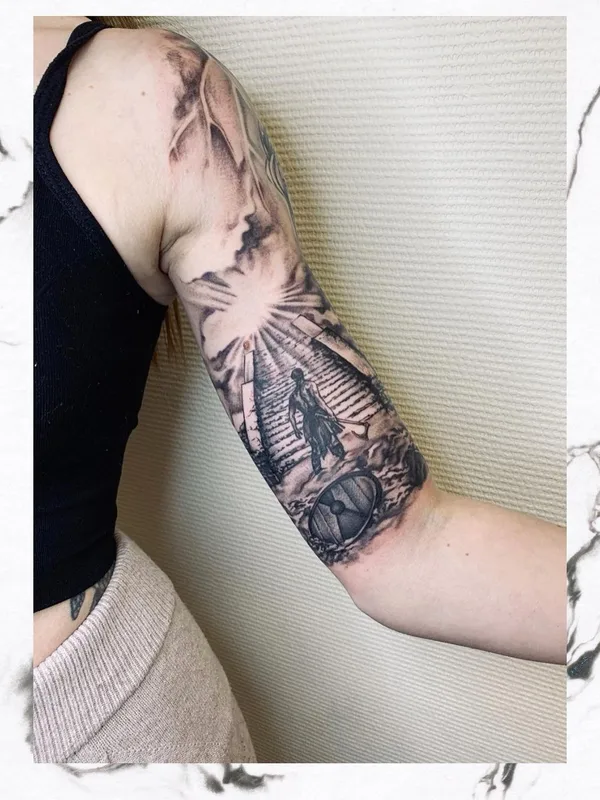 female black and grey realism Tatuaggio su full sleeve #51734 | Tatuatore Ирина Итальянкина