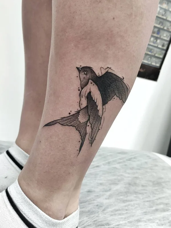 black and grey sketch Tatuaggio su calf #51764 | Tatuatore Илья Сергеев