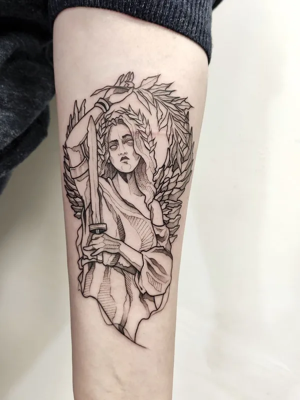 black and grey blackwork Tatuaggio su forearm #51757 | Tatuatore Илья Сергеев