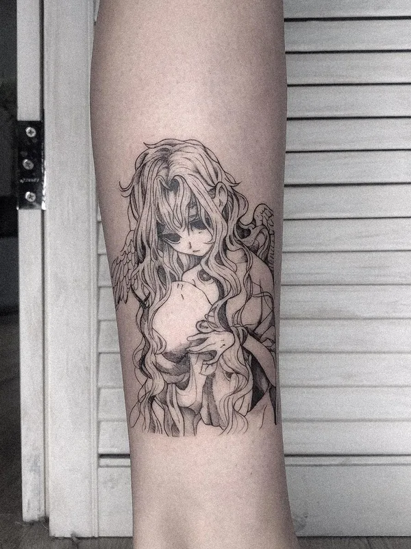 black and grey anime Tatuaggio su forearm #51829 | Tatuatore Елизавета Стрельцова