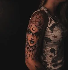 female black and grey black and grey татуировка на full sleeve #51848 | Тату мастер Макс @meow.tattooer