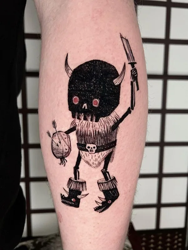 black illustrative tattoo auf calf #65260 | Tätowierer Funky Boy Tattoo
