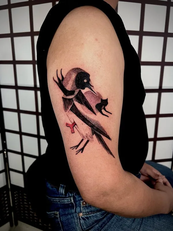 black and grey illustrative tattoo auf upper arm #65258 | Tätowierer Funky Boy Tattoo