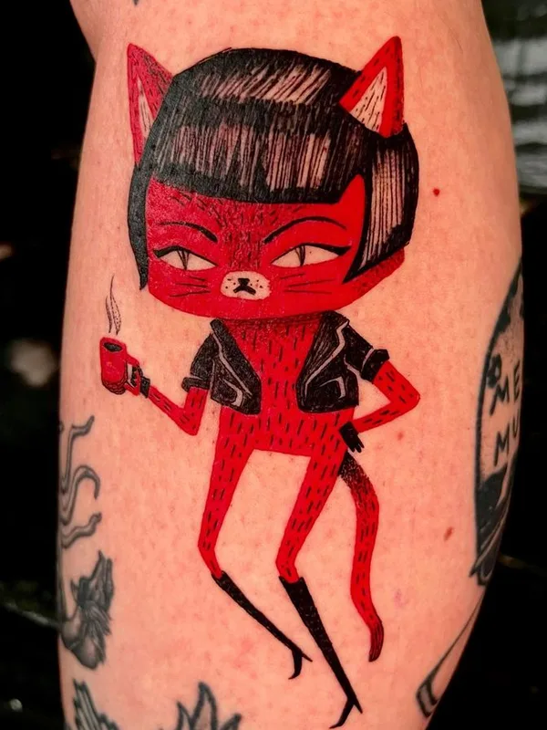 color illustrative tattoo auf calf #65257 | Tätowierer Funky Boy Tattoo