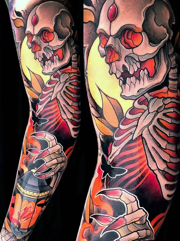 men color neotraditional татуировка на full sleeve #29550 | Тату мастер Juan David Rendón