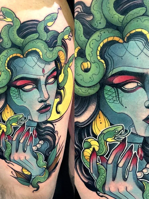 men color neotraditional татуировка на thigh #29543 | Тату мастер Juan David Rendón