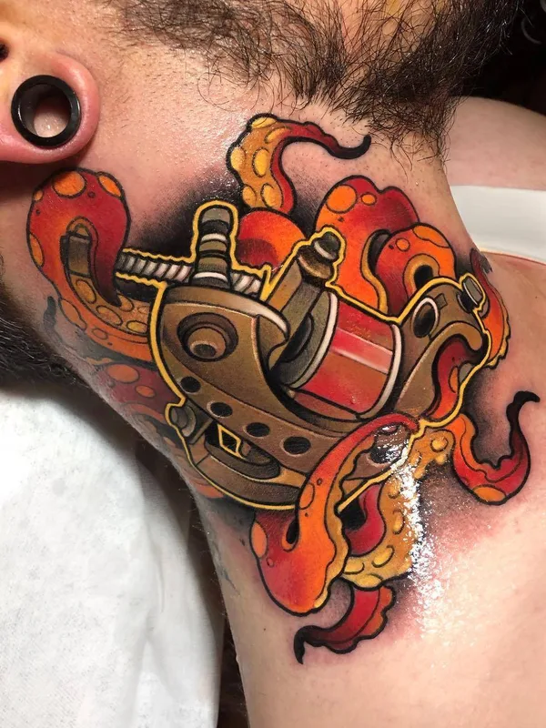 men color neotraditional татуировка на throat #29551 | Тату мастер Juan David Rendón