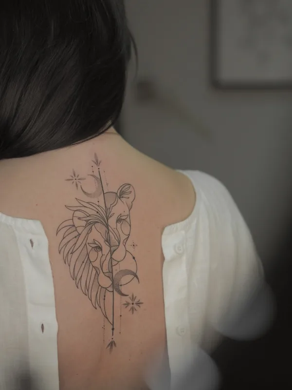 female black linework татуировка на upper back #67040 | Тату мастер Лена Осень