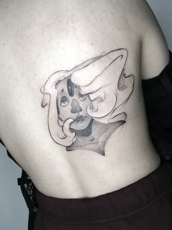 black and grey sketch татуировка на upper back #67052 | Тату мастер Gloomy Glow