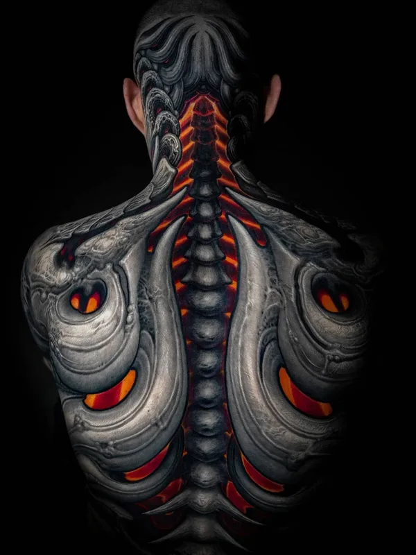 color biomechanical tattoo on full back #40657 | Tattoo Artist Степан Негур
