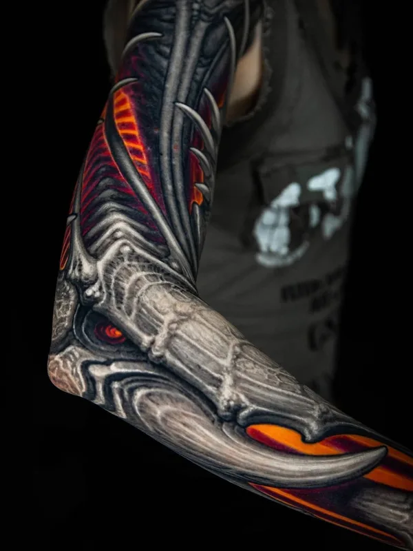 color biomechanical tattoo on full sleeve #40660 | Tattoo Artist Степан Негур