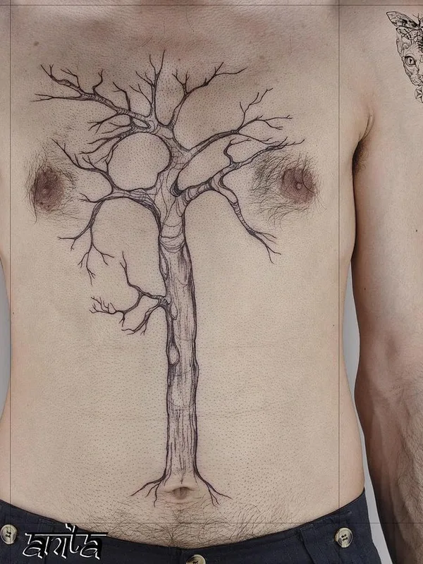 male black linework tattoo on chest #57205 | Tattoo Artist Anita Rossi
