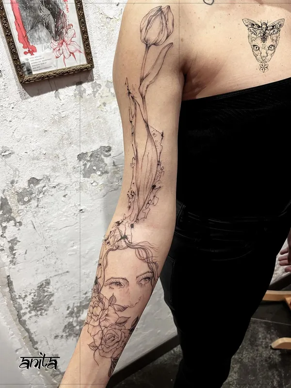 female black fineline tattoo on forearm #57206 | Tattoo Artist Anita Rossi
