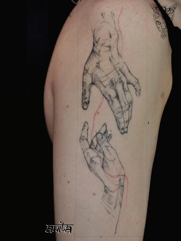 black and grey sketch tattoo on upper arm #57204 | Tattoo Artist Anita Rossi