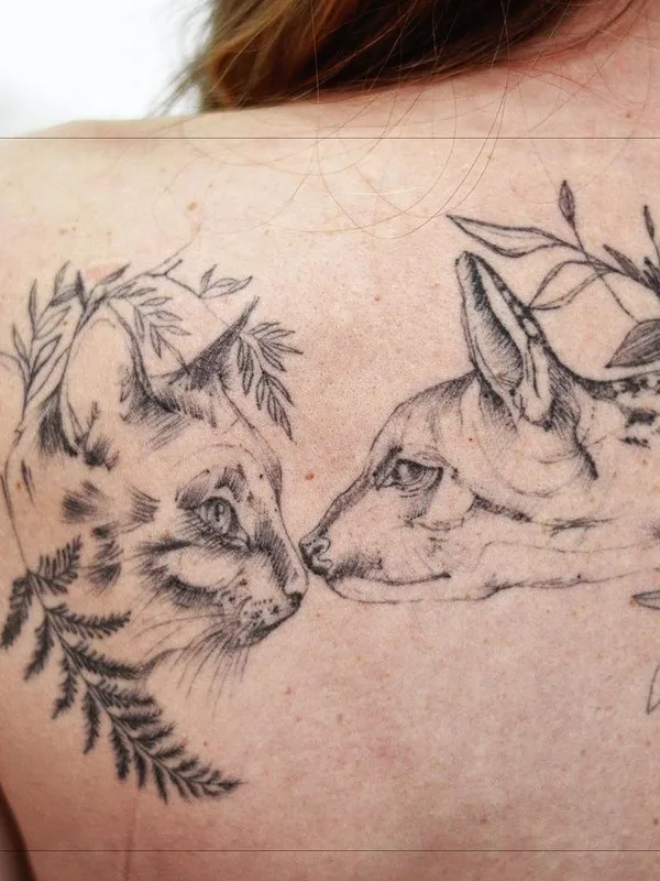female black and grey sketch tattoo on shoulder blade #57200 | Tattoo Artist Anita Rossi