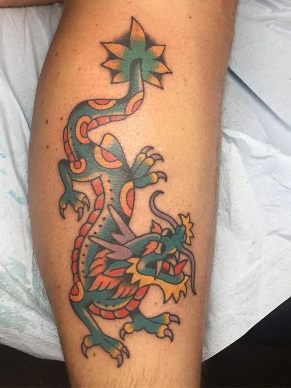 color traditional 纹身 在 calf #57212 | 纹身师 Matt Headley