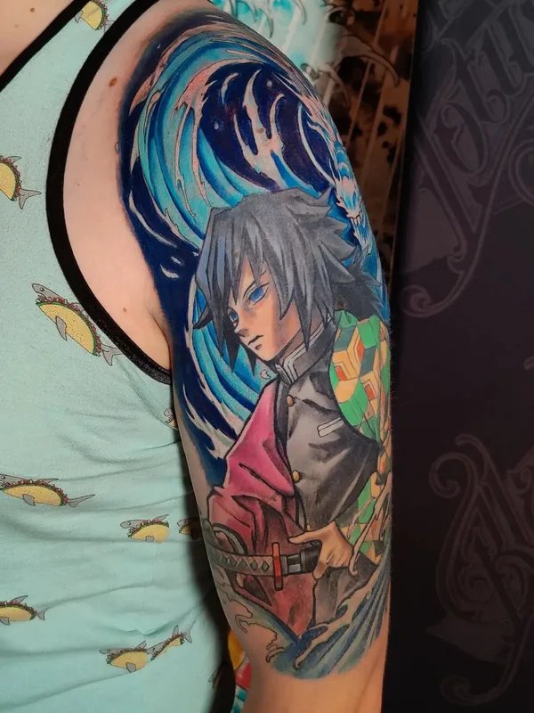 color anime 纹身 在 upper arm #57230 | 纹身师 Larry Hardesty