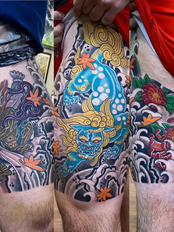 color japanese 纹身 在 thigh #57241 | 纹身师 Declan Sweeney