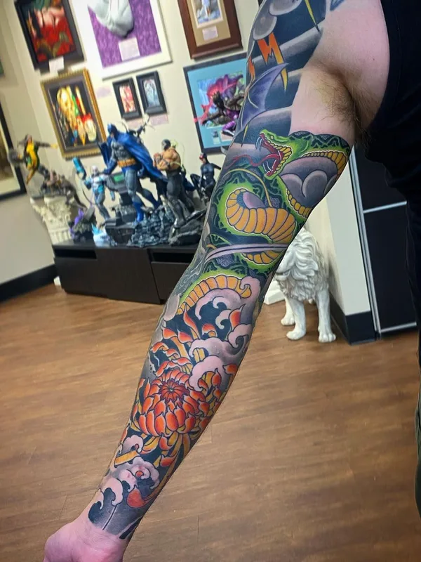 color japanese 纹身 在 full sleeve #57236 | 纹身师 Declan Sweeney