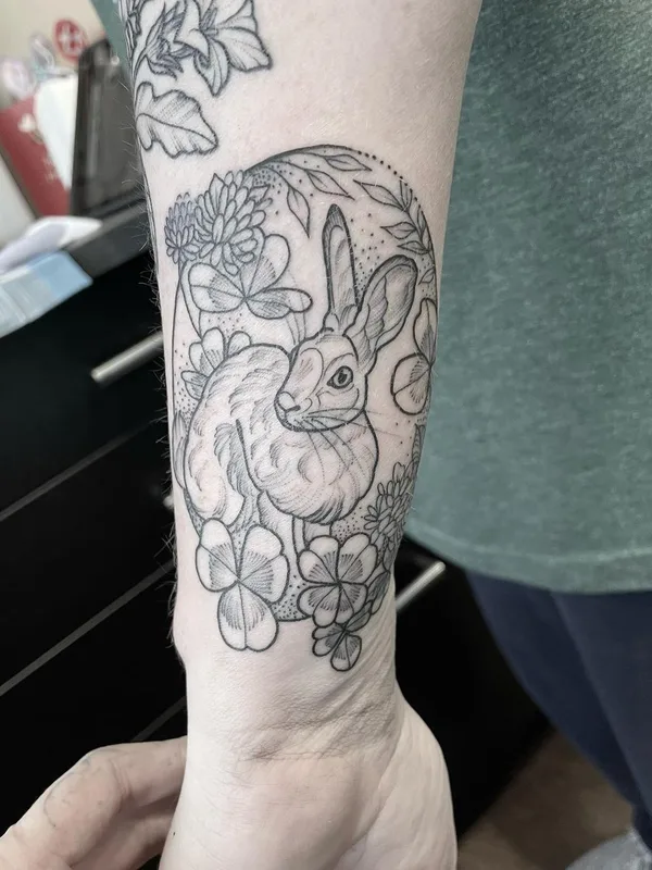 black and grey linework 纹身 在 forearm #57242 | 纹身师 Kirsten Marsden Ballantyne