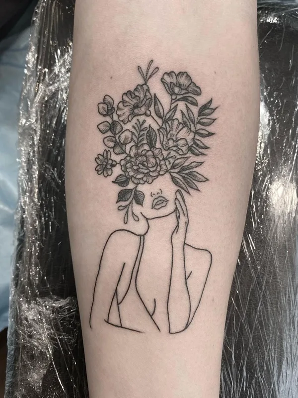 female black fineline 纹身 在 forearm #57248 | 纹身师 Kirsten Marsden Ballantyne