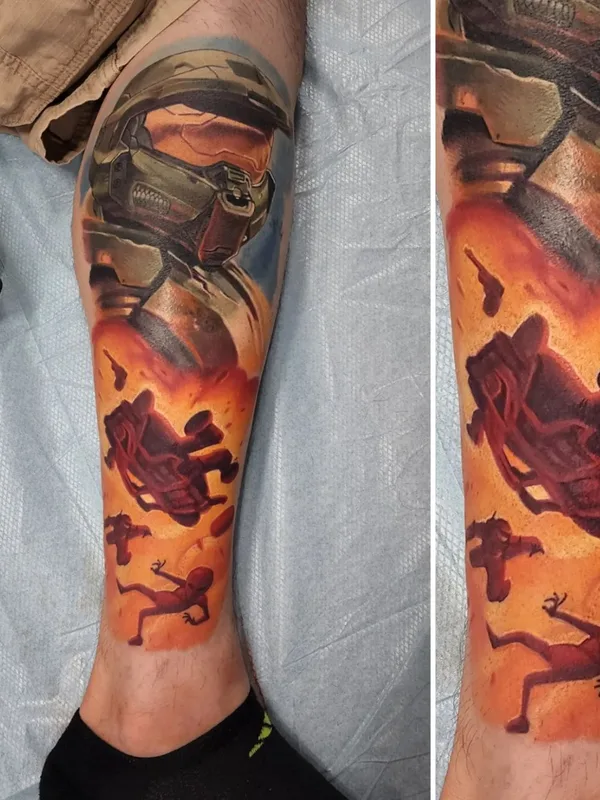 color realism Tatuaggio su calf #57263 | Tatuatore Halo Grey