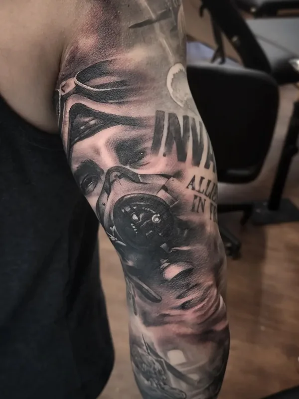 black and grey realism Tatuaggio su full sleeve #57277 | Tatuatore Danny Bayron