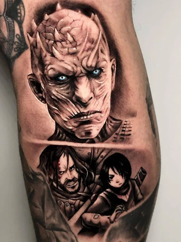 black and grey realism tattoo auf calf #32254 | Tätowierer Rober Villanueva