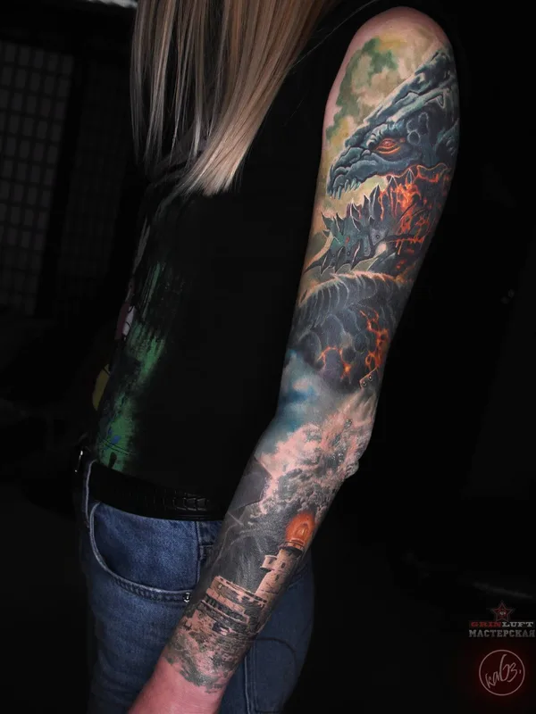 female color realism Tatuaggio su full sleeve #32295 | Tatuatore Олег каБэ