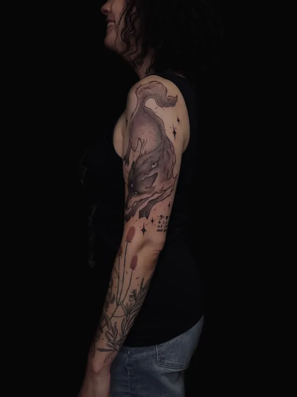 female black and grey black and grey татуировка на full sleeve #73021 | Тату мастер HAMSTERTATTOO 