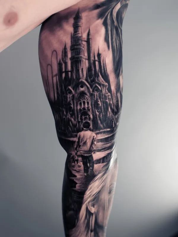 black and grey black and grey tatouage sur full sleeve #73030 | Artiste tatoueur Владислав Филимонов 