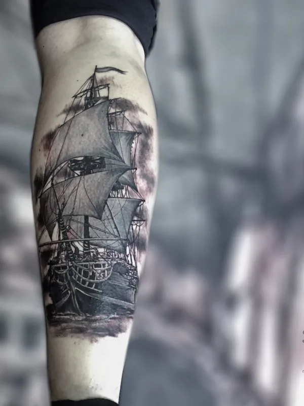 black and grey black and grey 纹身 在 calf #37465 | 纹身师 Михаил Гуров