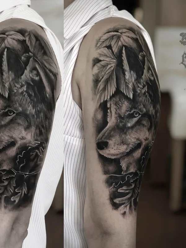 black and grey realism 纹身 在 upper arm #37472 | 纹身师 Михаил Гуров
