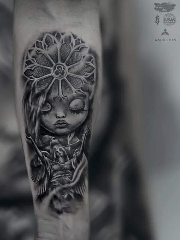 black and grey black and grey 纹身 在 forearm #37464 | 纹身师 Михаил Гуров