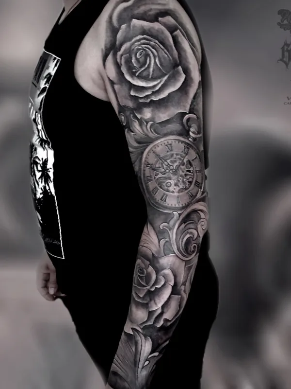 black and grey realism 纹身 在 full sleeve #37462 | 纹身师 Михаил Гуров