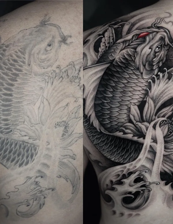 black and grey japanese tattoo auf shoulder blade #59022 | Tätowierer Park Tattooer