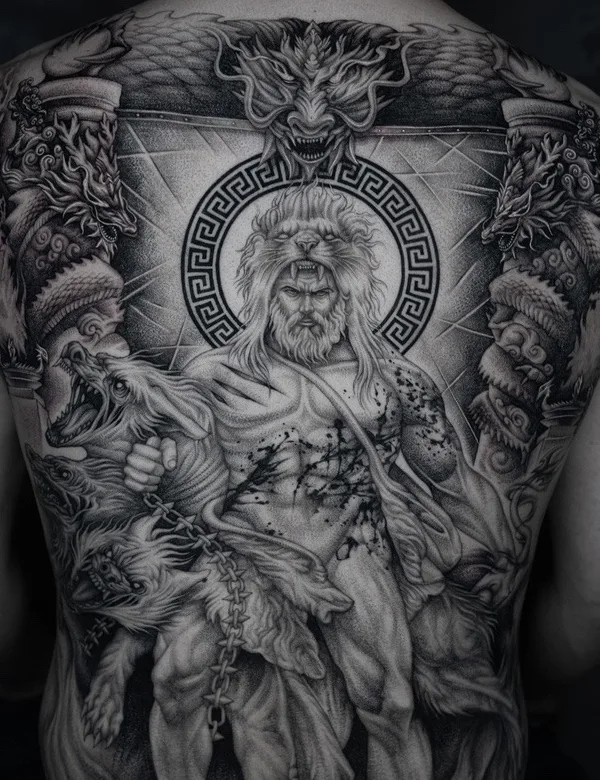 black and grey realism tattoo auf full back #59019 | Tätowierer Park Tattooer