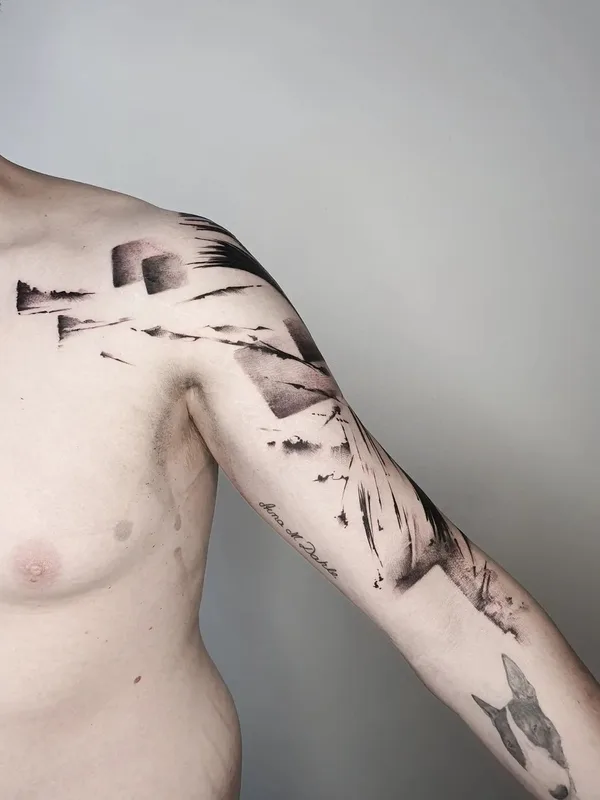 male black abstract tatuaje en full sleeve #43105 | Tatuador Vanesa Surtkova