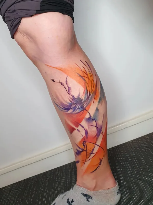 color abstract tatuaje en calf #43109 | Tatuador Vanesa Surtkova