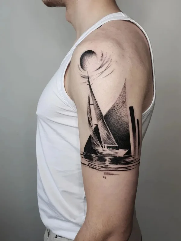 male black and grey geometric tatuaje en upper arm #43106 | Tatuador Vanesa Surtkova