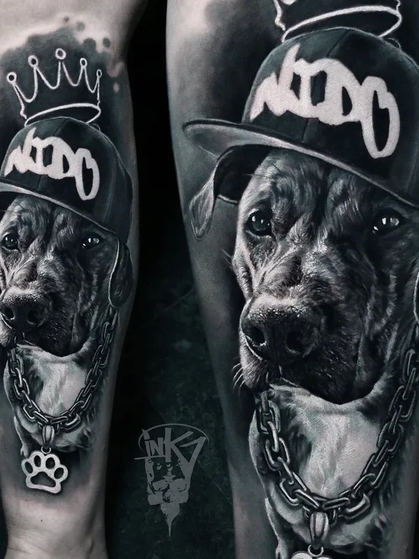black and grey realism татуировка на calf #43137 | Тату мастер Aleksander Lien