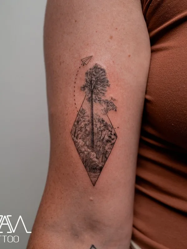 black and grey fineline tattoo on upper arm #43187 | Tattoo Artist Evan Kim
