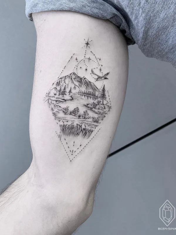 black linework татуировка на bicep #43268 | Тату мастер Bicem Sinik