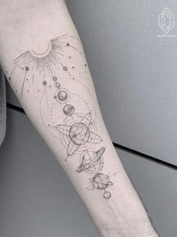 black and grey geometric татуировка на forearm #43259 | Тату мастер Bicem Sinik