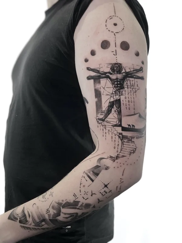 black and grey geometric 타투 부위 full sleeve #59810 | 타투이스트 Марк Друщенко
