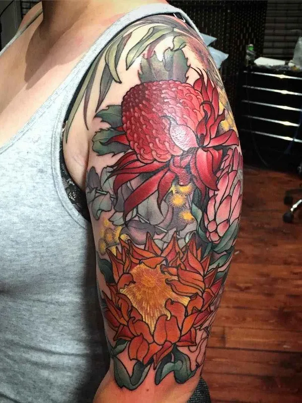female color botanic Tatuaggio su full sleeve #11639 | Tatuatore Kat Abdy