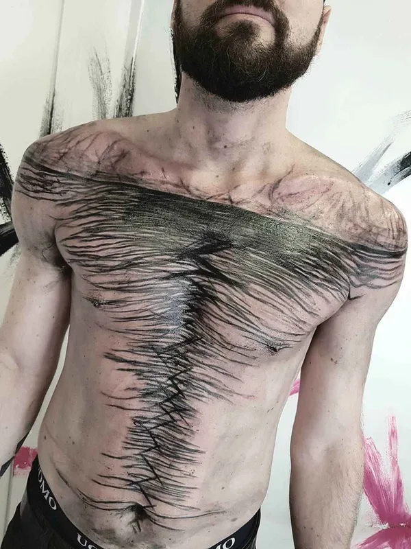male black blackwork татуировка на chest #10994 | Тату мастер Valerio Cancellier