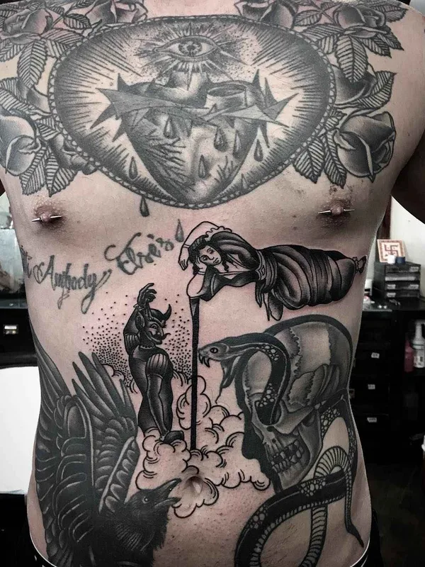 male black and grey black and grey tattoo on chest #11840 | Tattoo Artist Pietro Sedda
